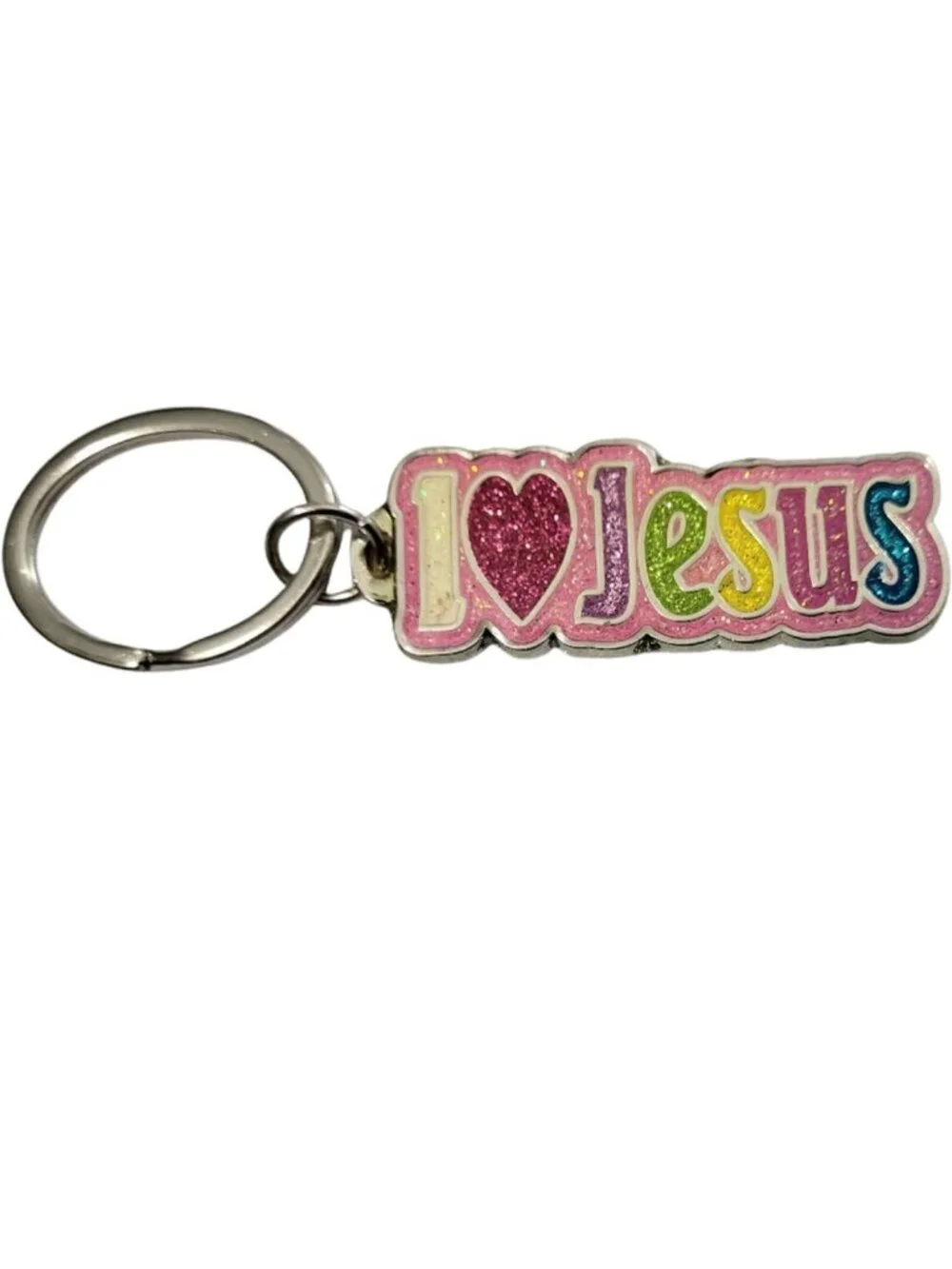 SWIBCO NW0T Colorful Glitter Galaxy Keychain Silver Metal I LOVE JESUS